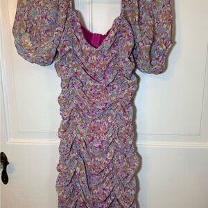 Lush Purple Floral Ruched Mini Dress